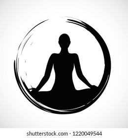 person sitting in yoga lotus position in black circle vector illustration EPS10