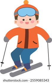 a person skiing in a ski resort in winter