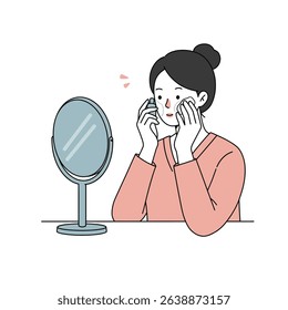 Person Skincare Routine Mirror White Background Healthy Glowing Skin Beauty Ritual