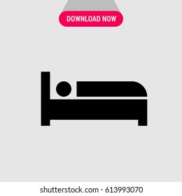 Person Sleeping in Bed Vector Icon, Single person sleeps in the bed symbol. Simple, modern flat vector illustration for mobile app, website or desktop app  