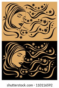 person sleeping girl on the background of curly hair and hair color