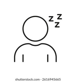 Person Sleeping Line Icon. Rest, Relaxation, And Sleep Symbol. Sleepy Human Figure With Zzzs. Editable Stroke. Isolated Vector Illustration.