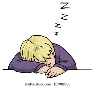 Person sleeping on a desk, vector illustration