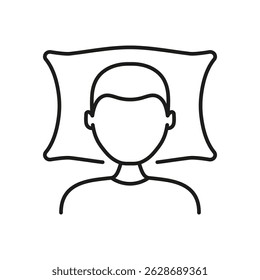 Person Sleeping On Pillow Line Icon. Sleep, Rest, And Relaxation Outline Symbol. Sleep Health And Comfort Representation. Editable Stroke. Isolated Vector Illustration.