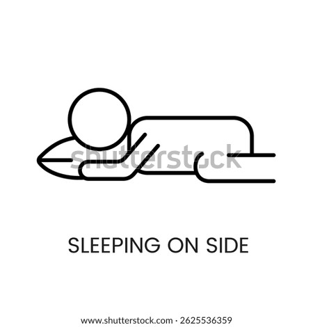 Person sleeping on side with pillow symbolizing sleep posture used in bedding promotions orthopedic materials and health visuals line icon in vector with editable stroke.
