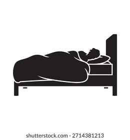 A person sleeping peacefully in bed a simple black and white silhouette