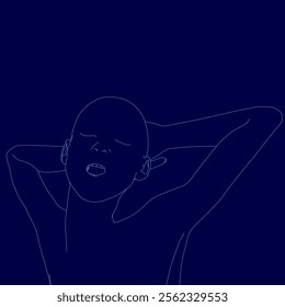 Person is sleeping with their head on their arm. The image is in blue background