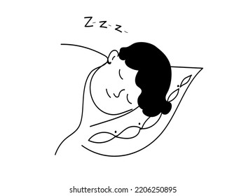 person sleeps in a bed under a blanket,vector doodle hand drawn sketch illustration