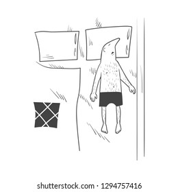 A person sleeps on the bed. Sleeping man