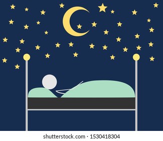 Person sleeps outdoors in bed unter starry sky