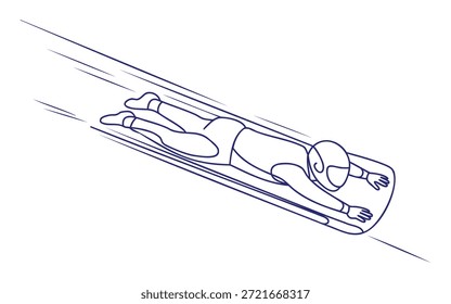 Person, die auf einem Bobbahn in einer Rennposition mit ausgestreckten Armen nach vorne und Beinen gebogen Sport rutscht
