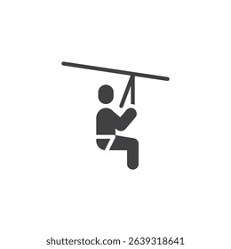 Person sliding on overhead cable vector icon. filled flat sign for mobile concept and web design. Zipline ride glyph icon. Symbol, logo illustration. Vector graphics