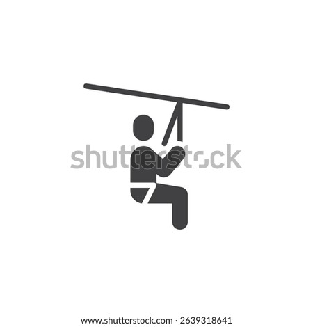 Person sliding on overhead cable vector icon. filled flat sign for mobile concept and web design. Zipline ride glyph icon. Symbol, logo illustration. Vector graphics