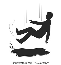 person slipped on a water puddle, Vector cartoon Illustration