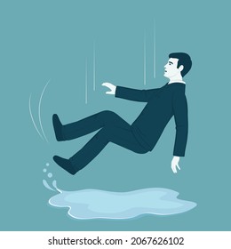 person slipped on a water puddle, Vector cartoon Illustration