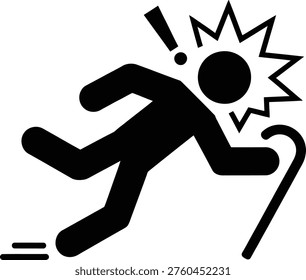 A person slipping and falling with a shocked expression and sparks above their head