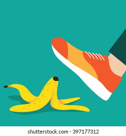 Person Slipping On A Banana Peel Flat Design. EPS 10 Vector.