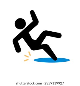 Person slipping in puddle. Vector.