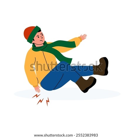 Person slips on ice while walking in winter clothes outdoors