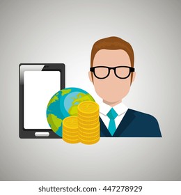 person with smartphone and money isolated icon design, vector illustration  graphic 