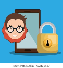 person smartphone padlock security vector illustration graphic