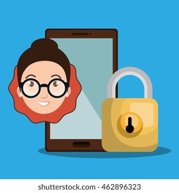 person smartphone padlock security vector illustration graphic