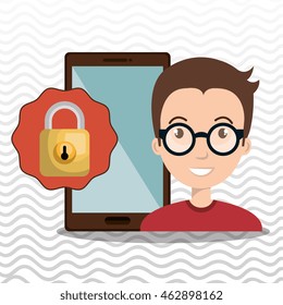 person smartphone padlock security vector illustration graphic