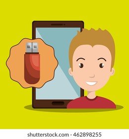 person smartphone usb graphic vector illustration graphic