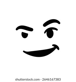 Pessoa com rosto sorridente e uma expressão sobrancelha elevada