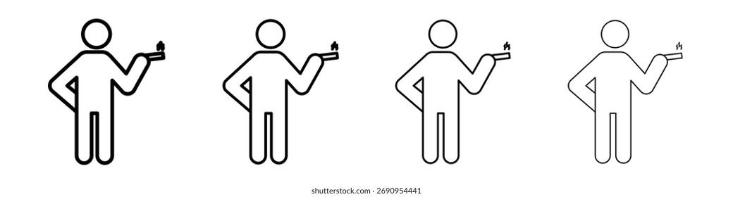 Person smoking icon Flat thin line vector illustration art outline set