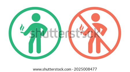 Person smoking and non smoking vector icon. No smoking area warning sign
