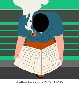 A Person Smoking While Reading a Newspaper and Surrounded by Tobacco Smoke