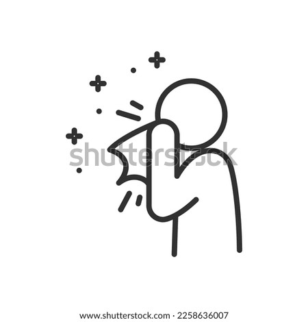 Person sneezes from allergens, linear icon. Allergy. Line with editable stroke