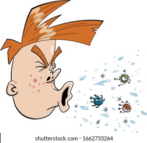 person sneezing or coughing spreading microbes viruses and disease