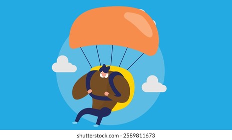 a person soaring through the sky with a parachute, capturing the thrill of skydiving and the excitement of adventure