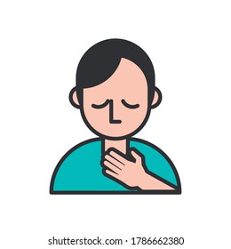 person with sore throat covid19 symptom line and fill style vector illustration design