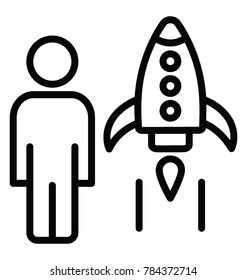A person and a space rocket symbolising startup manager