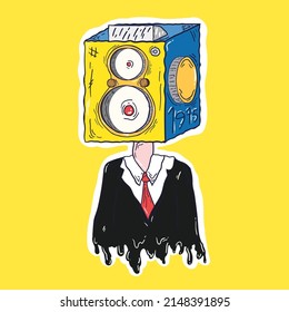 The person with the speaker's head wears a suit.