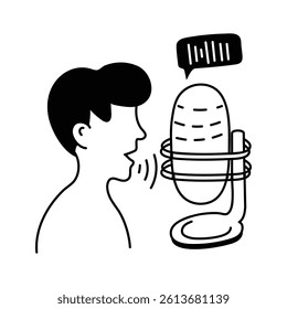 A person speaking into a microphone, representing AI voice technology