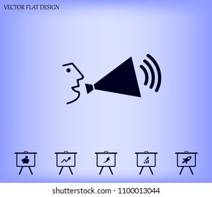 A person speaking in a megaphone, vector icon.