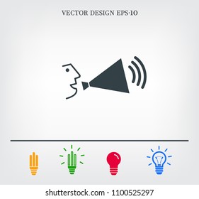 A person speaking in a megaphone, vector icon.