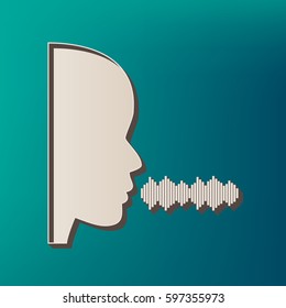 Person speaking or singing sign. Vector. Icon printed at 3d on sea color background.