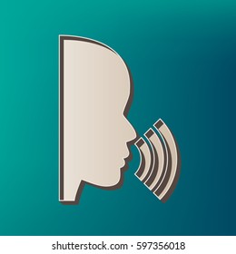 Person speaking or singing sign. Vector. Icon printed at 3d on sea color background.