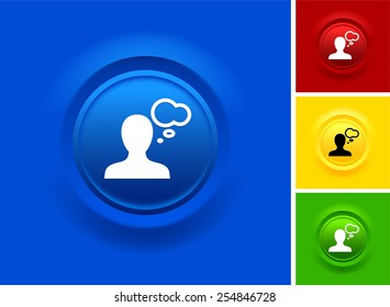Person with Speech Bubble on Blue Bevel Round Button