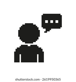 Person With Speech Bubble Pixel Art Icon. Communication, Dialogue, And Conversation Symbol. Social Interaction And Messaging. Isolated Vector Illustration.