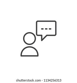 Person speech outline icon. linear style sign for mobile concept and web design. Blogger simple line vector icon. Symbol, logo illustration. Pixel perfect vector graphics