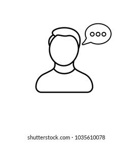 A person with a speech sign indication spokesman. User talk  icon. Vector line