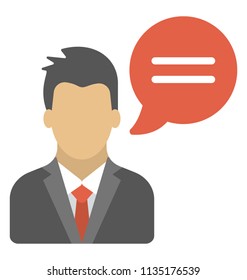 
A person with a speech sign indication spokesman, flat icon design
