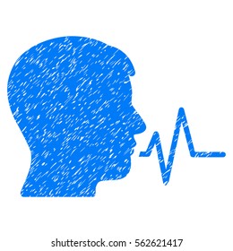 Person Speech Signal grainy textured icon for overlay watermark stamps. Flat symbol with dirty texture. Dotted vector blue ink rubber seal stamp with grunge design on a white background.