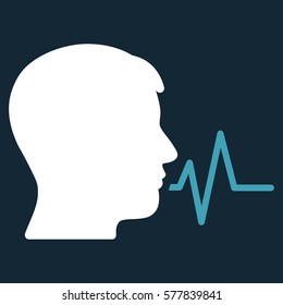 Person Speech Signal vector icon. Flat bicolor blue and white symbol. Pictogram is isolated on a dark blue background. Designed for web and software interfaces.